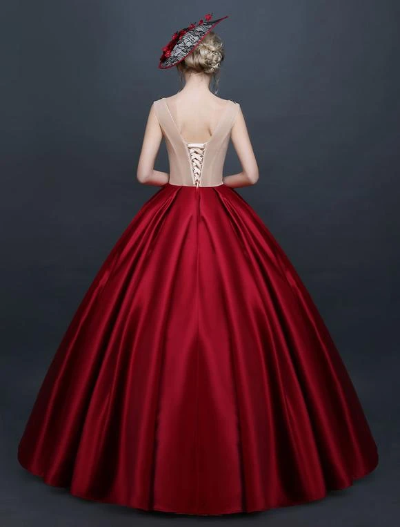 Prom Dress Victorian Dress Rococo Ball Gown Chic Satin Sleeveless Burgundy Princess Vintage Dress Halloween - Image 4