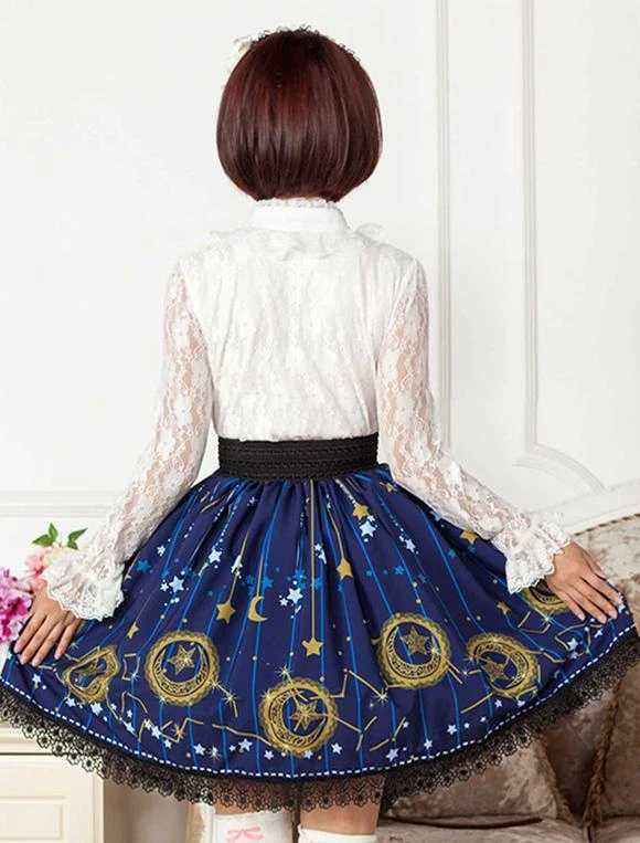Deep Blue Star Printed Polyester Short Lolita Skirt Dress For Girls - Image 4