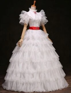 Rococo Tiered Costume White High Neck Princess Retro Classic Costumes Halloween