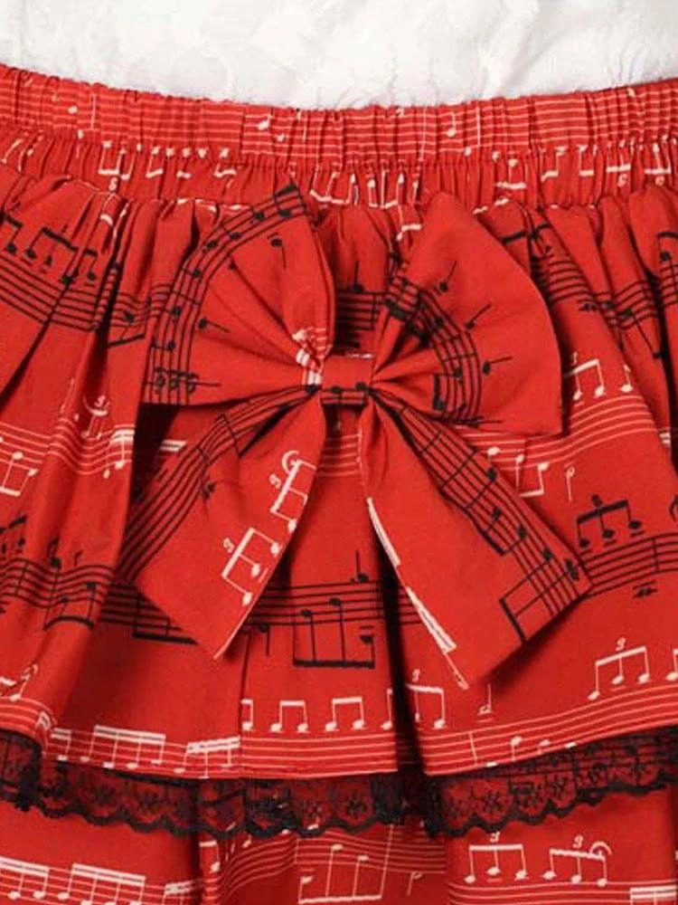 Classic Lolita SK Print Bow Lace Red Lolita Skirt - Image 5