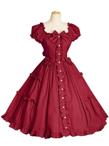 Sweet Lolita Dress OP White Cotton Short Sleeve Lolita One Piece Dress - Image 3