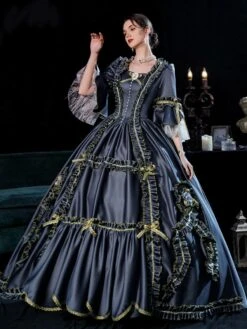 Prom Dress Black Gold Retro Costumes Dress For Women Marie Antoinette Costume Euro Style Party Prom Dress