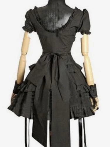 Gothic Lolita Dress OP Black Short Sleeve Sweetheart Cotton Lolita One Piece Dress - Image 2