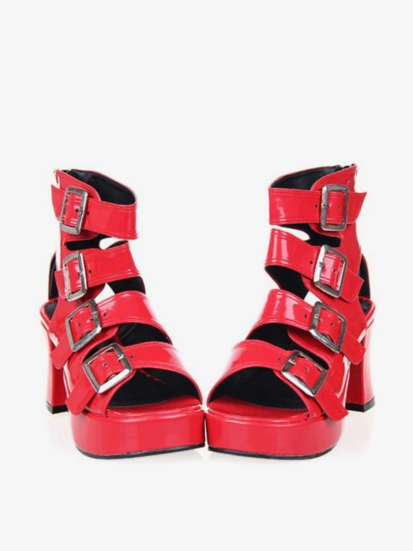 Fantastic Buckles PU Leather Black Lolita Sandals - Image 10