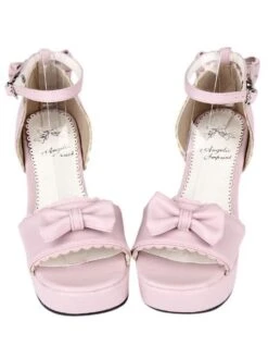 PU Leather Pink Open Toe Mid Heel Round Toe Lolita Sandals