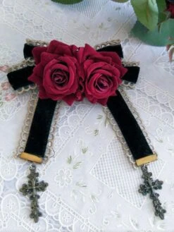 Lolitashow Sweet Lolita Brooches Rose Flower Bows Cross Pendant Stylish Lolita Accessories
