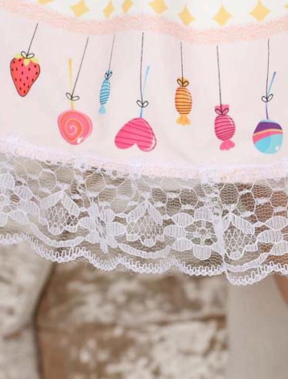Lolitashow Sweet Yellow Pink Lolita Short Skirt Lace Trim Cake Biscuit Print - Image 5