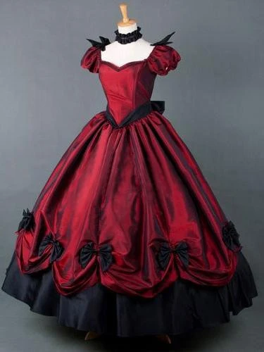 Prom Dress Red Short Sleeves Pleated Victorian Dress Costume - Image 2