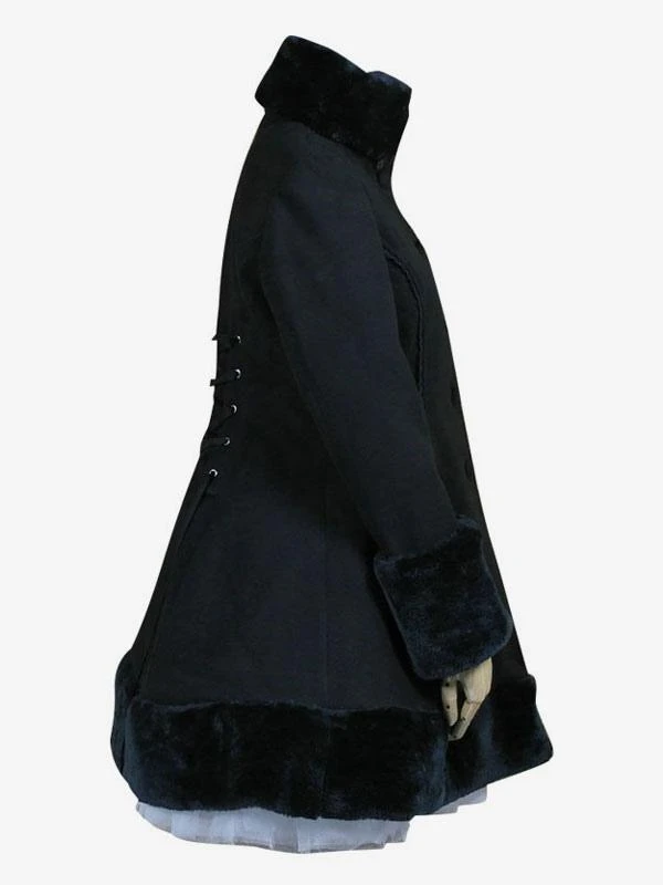 Gothic Lolita Outfits Wool Black Ribbons Hooded Cape With Winter Coat - Image 3