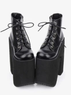 Lolitashow Black Lolita Booties Platform Chunky Heel Lolita Short Boots