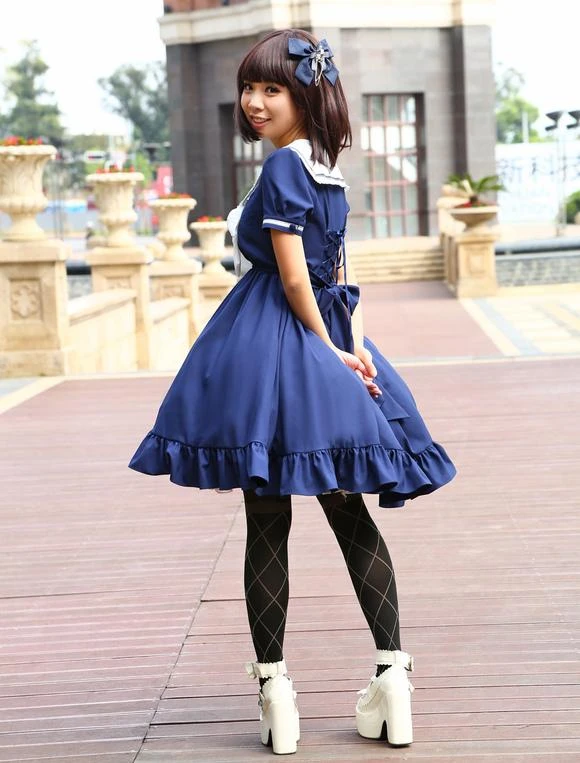 Sweet Lolita Dress Sailor Style Girl Asibuto Penta OP Lolita One Piece Dress - Image 11