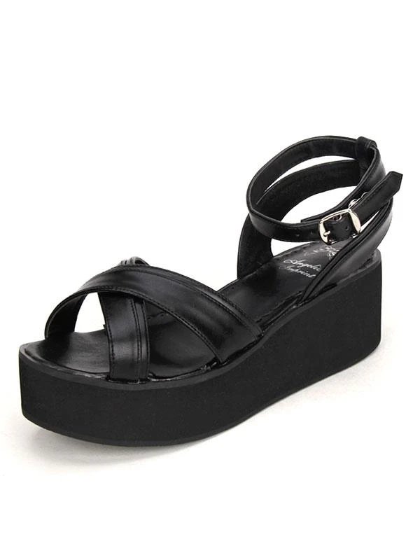 Lolitashow Black Punk Lolita Platform Sandals Ankle Strap - Image 2