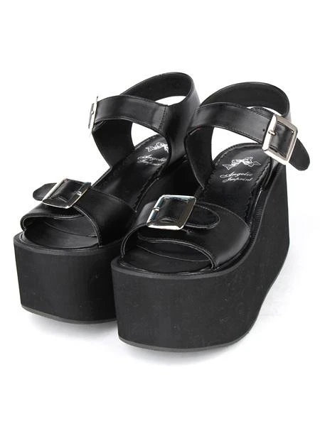Lovely PU Leather Buckle Black Lolita Sandals - Image 4