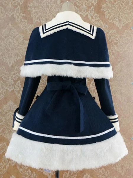 Lolitashow Navy Blue Waist-controlled Sailor Style Lolita Coat - Image 3