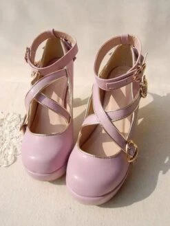 Sweet Lolita Pumps Strappy Criss Cross Buckle Bow High Heel Lolita Shoes