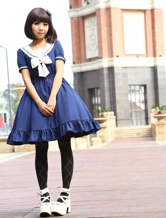 Sweet Lolita Dress Sailor Style Girl Asibuto Penta OP Lolita One Piece Dress