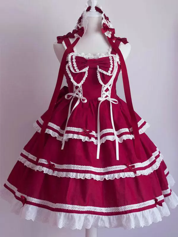 Sweet Lolita JSK Dress Bow Ruffles Lace Up Lolita Jumper Skirts