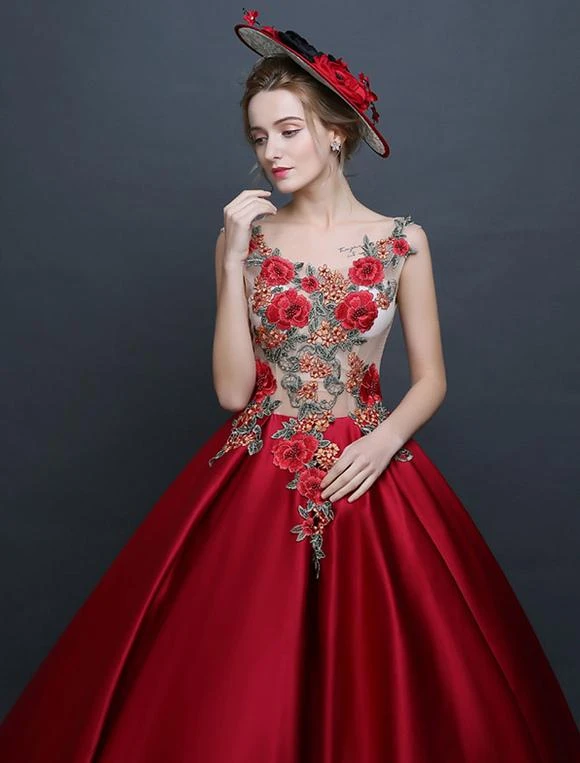 Prom Dress Victorian Dress Rococo Ball Gown Chic Satin Sleeveless Burgundy Princess Vintage Dress Halloween - Image 6