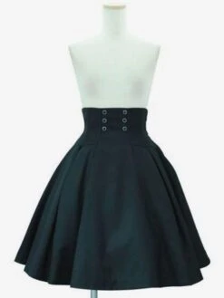 Classic Lolita SK Grommet Lace Up Black Cotton Lolita Skirts