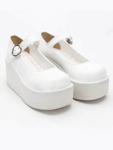 Lolitashow Sweet Lolita Shoes White Platform Wedge Ankle Strap Lovely Lolita Shoes - Image 7