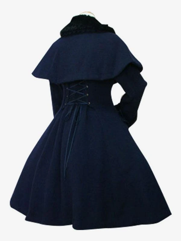 Lolitashow Sweet Lolita Coat Black Wool Turndown Collar Long Sleeve Slim Fit Detachable Lolita Cape Coat - Image 3