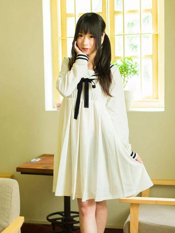 Lolita Sailor One Peice Dress Long Sleeve Spring Summer Dress - Image 7