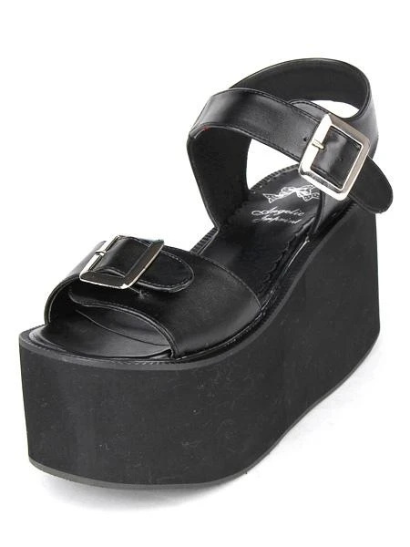 Lovely PU Leather Buckle Black Lolita Sandals - Image 2