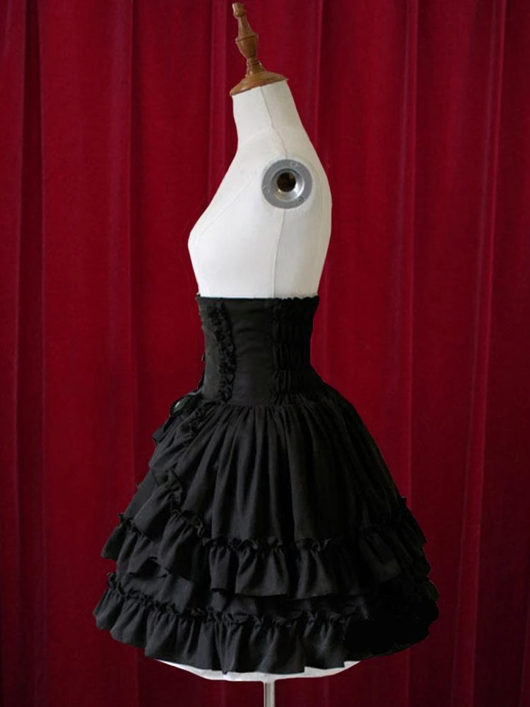 Lolitashow Pure Black High Waist Lolita Short Skirt With Layered Ruffles - Image 4