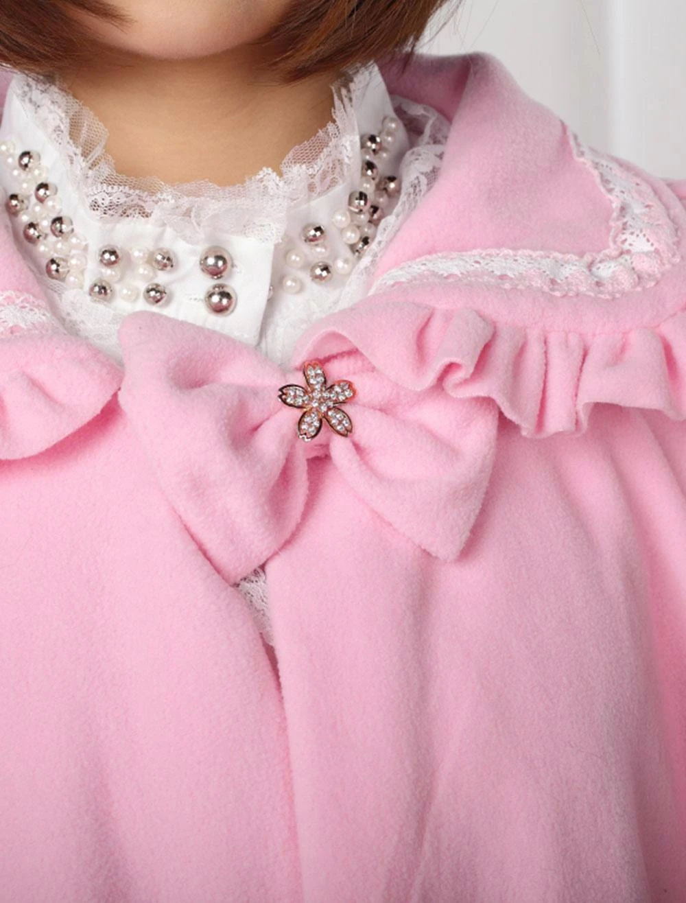 Lolitashow Sweet Lolita Clothing Pink Bow Ruffled Milanoo Lolita Cloak With Peter Pan Collar - Image 7