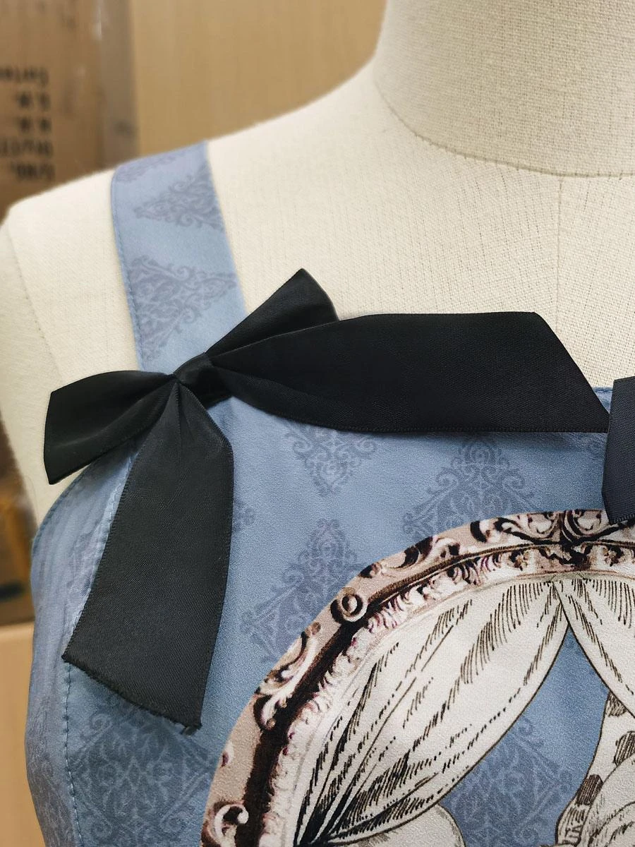 Sweet Lolita Alice In Wonderland Costumes JSK Light Sky Blue Bowknots Sleeveless Polyester Jumper Skirts - Image 7