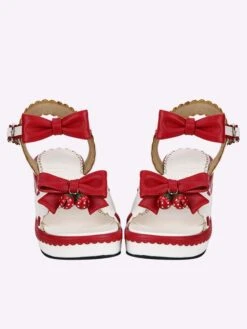 Sweet Lolita Shoes Strawberry Bell Bows White Cutie Platform Sandals