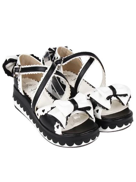 Criss-Cross Bow PU Leather Lolita Sandals - Image 10
