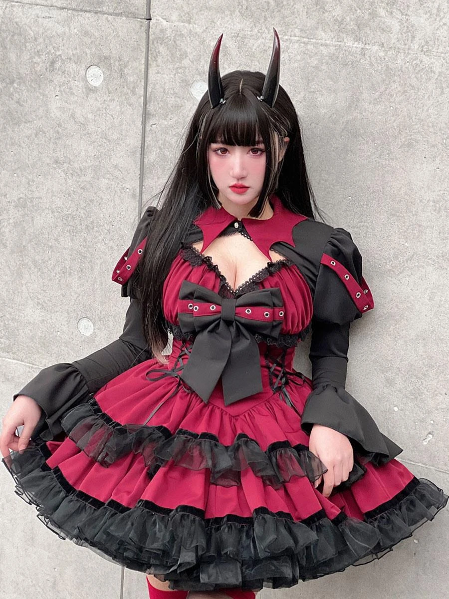 Gothic Lolita Dresses Lace Up Lace Pink Red - Image 3