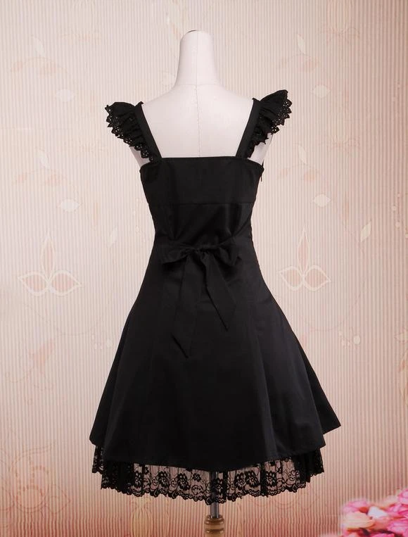 Lolitashow Classic Black Straps Neck Cotton Lolita Jumper Skirt - Image 3