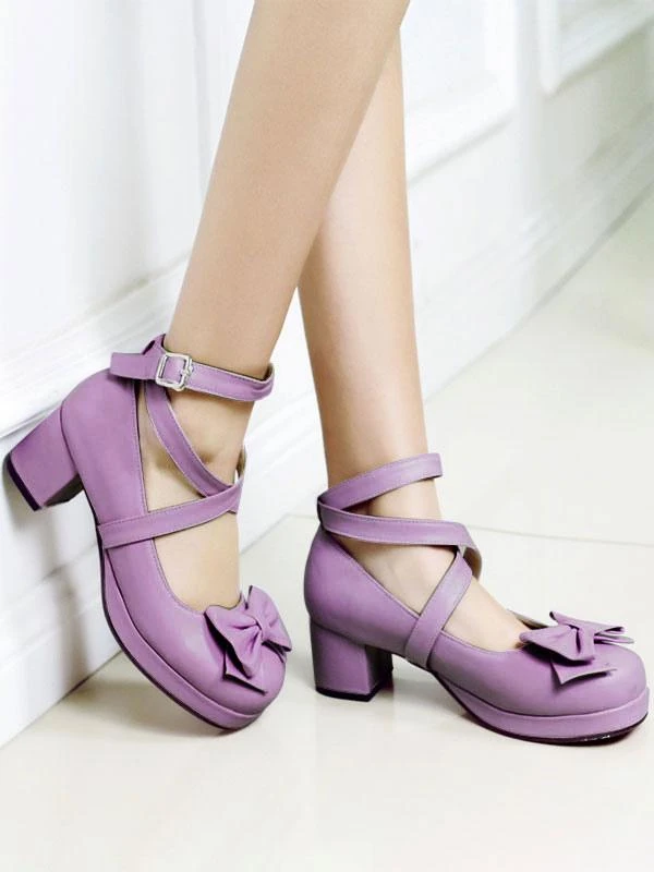 Sweet Lolita Shoes Bows PU Leather Chunky Heel Lolita Shoes - Image 4