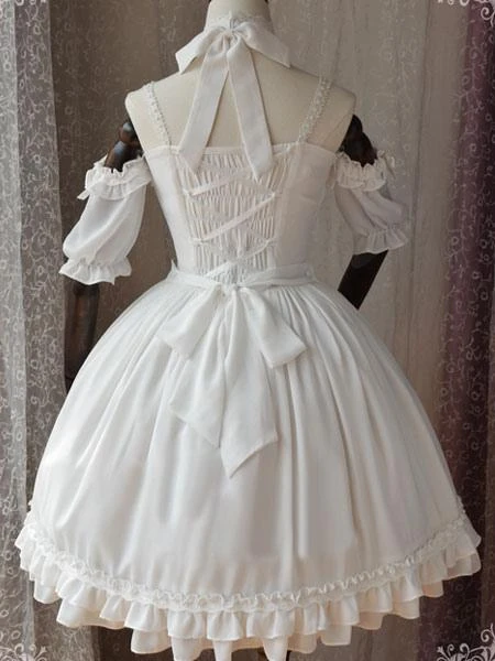 Gothic Lolita OP One Piece Dress Magic Tea Party Ruffles Bows Printed Chiffon Short Sleeve Black Lolita Dresses - Image 3