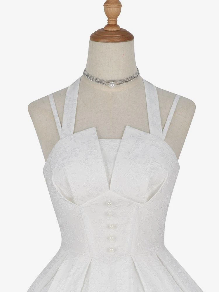 Classic Lolita JSK Dress Chinese White Sleeveless Jeweled Lolita Jumper Skirts - Image 5