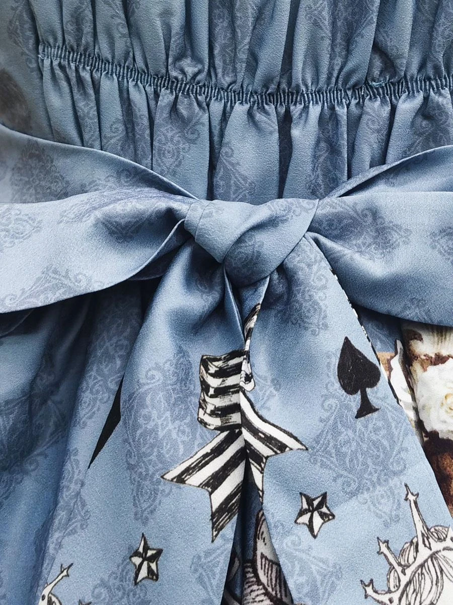 Sweet Lolita Alice In Wonderland Costumes JSK Light Sky Blue Bowknots Sleeveless Polyester Jumper Skirts - Image 8