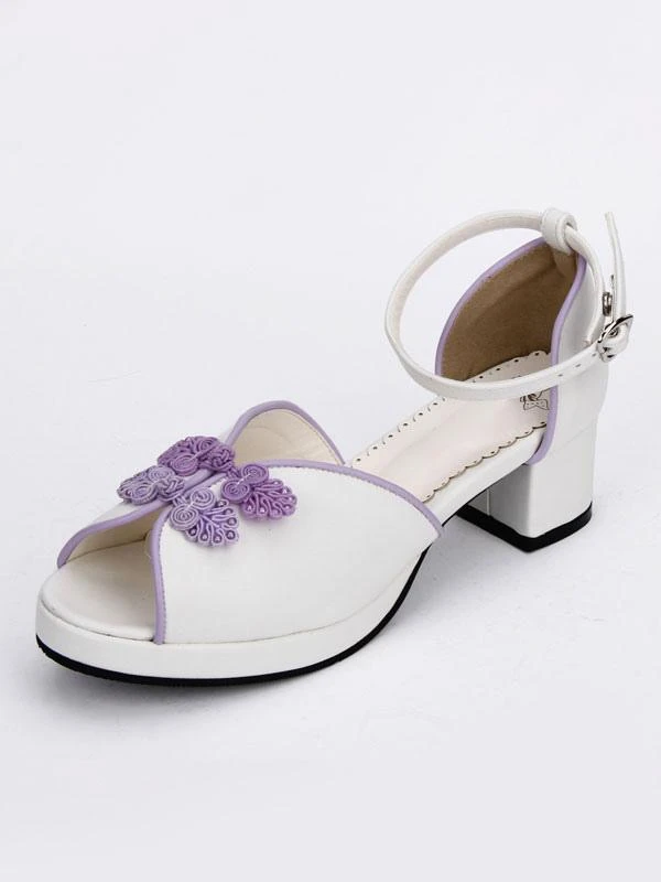 Sweet Lolita Shoes Chinese Style White Peep Toe Ankle Strap Heeled Lolita Sandals - Image 6