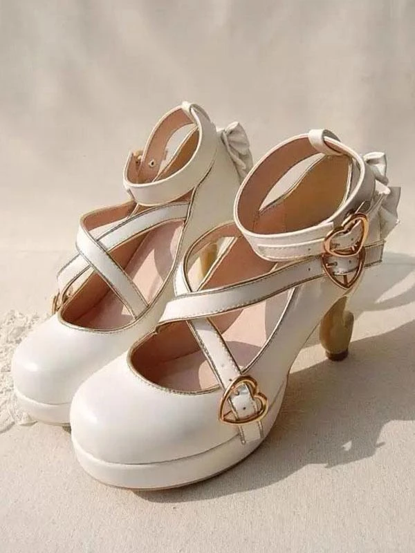 Sweet Lolita Pumps Strappy Criss Cross Buckle Bow High Heel Lolita Shoes - Image 2