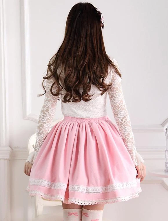 Sweet Pink Short Kawaii Lolita Skirt With White Trim Bow Pears Skirt - Image 2