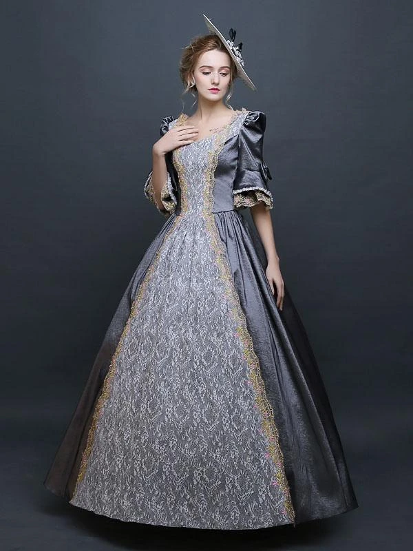 Prom Dress Retro Costume Gray Victorian Satin Ball Gown Princess Costume Carnival - Image 2