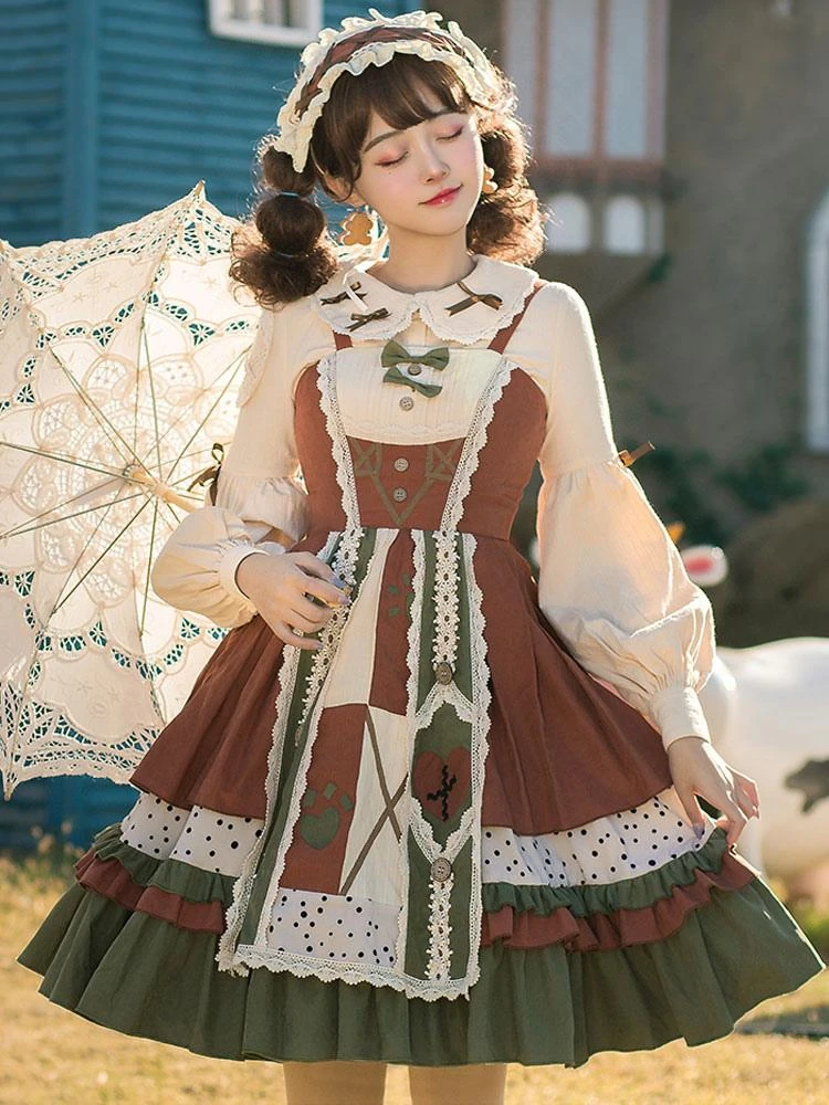 Sweet Lolita Blouses Bows Long Sleeves Light Apricot Lolita Shirt Sweet Top - Image 2