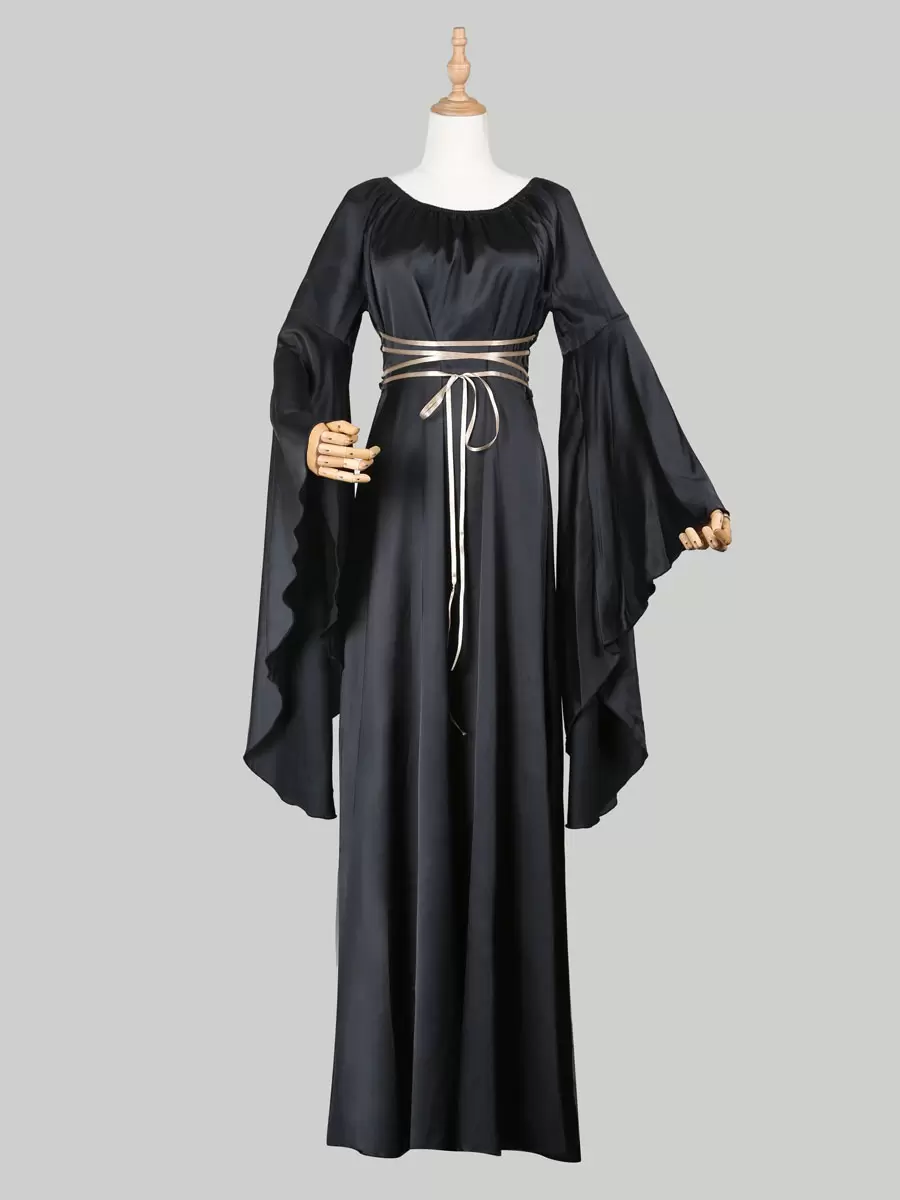 Black Vintage Costume Gothic Long Sleeves Maxi Dress For Women's Dress Carnival - Image 3
