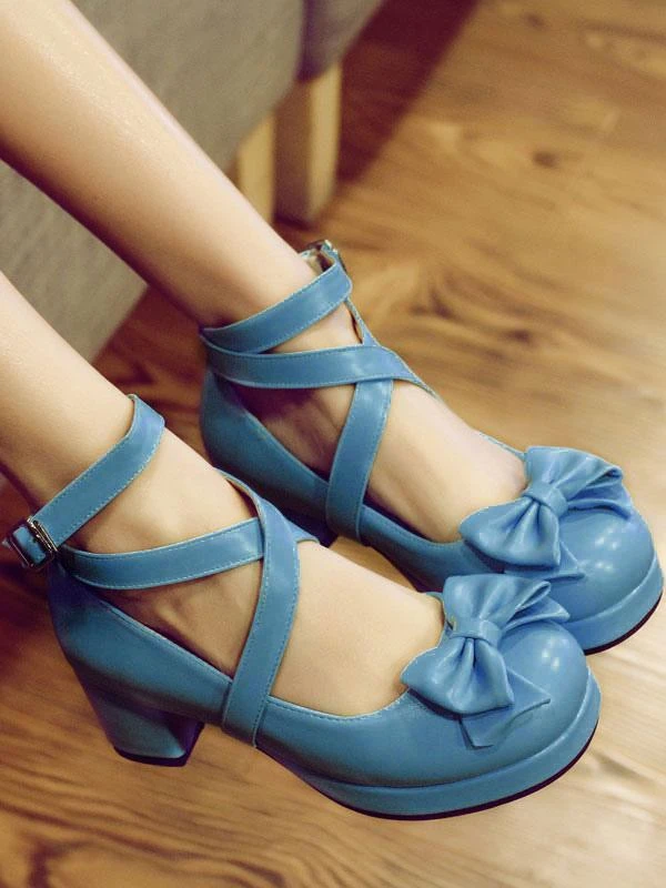 Sweet Lolita Shoes Bows PU Leather Chunky Heel Lolita Shoes - Image 6