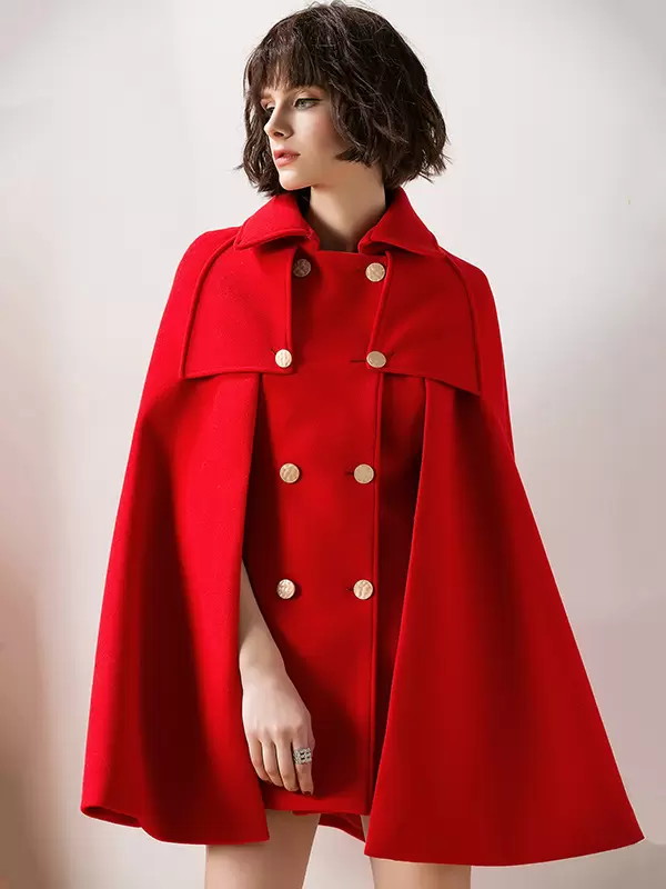 Women Red Poncho Oversized Cape Coat Winter Outerwear 2024 - Image 2