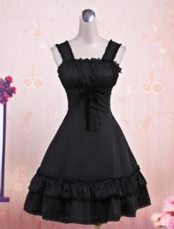 Lolitashow Classic Black Sleeveless Cotton Lolita One-Piece