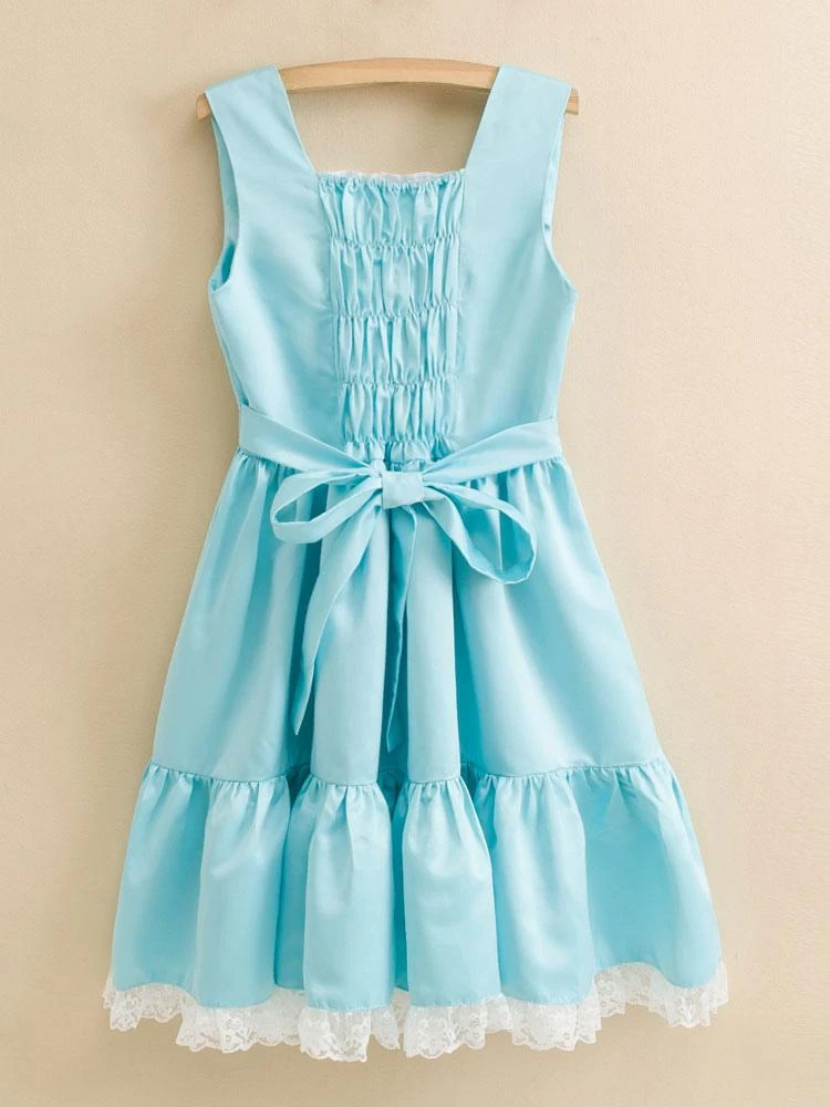 Sweet Lolita Dress JSK Satin Aqua Sleeveless Lolita Jumper Skirt - Image 4