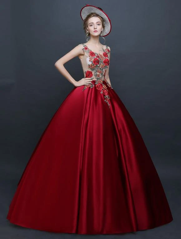 Prom Dress Victorian Dress Rococo Ball Gown Chic Satin Sleeveless Burgundy Princess Vintage Dress Halloween - Image 3