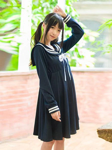 Lolita Sailor One Peice Dress Long Sleeve Spring Summer Dress - Image 4